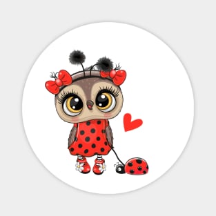 Cute fashion owl with a ladybug on a leash Magnet